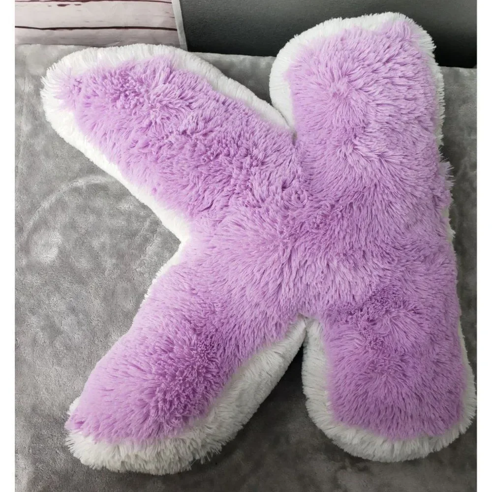 Justice Girls Initial K Reversible Sequin Plush Pillow Purple White Iridescent